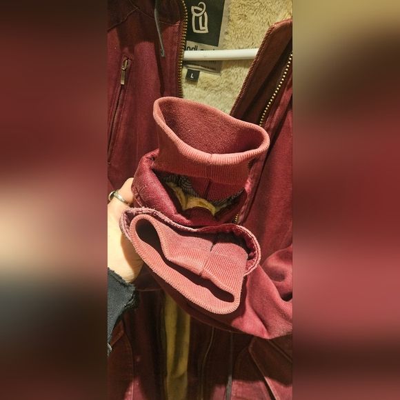 Women's Burgundy tility Jacket with Hood - Picture 4 of 8
